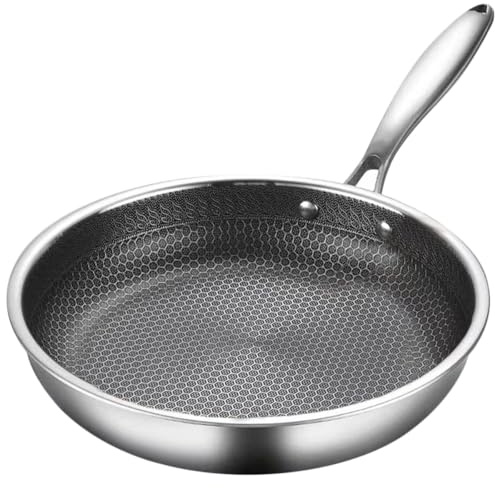 JECOMPRIS Padella in Acciaio Inossidabile Antiaderente a Nido d'Ape 24 CM per Saltare e Friggere Uova in Cucina