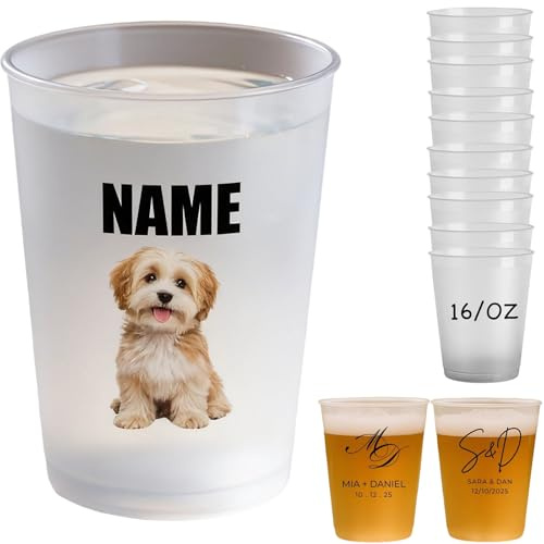 5/10 Stück Individualisierung Plastikbecher mit Name/Logo/Text/Foto,360/480 ml Trinkbecher Transparent, Partybecher, Cocktail Becher, Wiederverwendbare,Partybeche für Getränkepartys (10, 480ML)