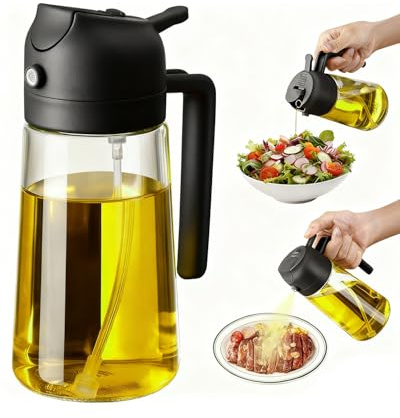 JIMYIU Bottiglia spray in vetro 2 in 1 470 ml – Spruzzatore multifunzione per uso domestico, per cucinare, pulire e cura quotidiana – Versione trasparente
