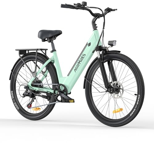 HillMiles Elektrisk cykel för vuxna, 26 tum, 7 hastigheter, elektrisk cykel 36 V 13 Ah avtagbart batteri, 25 km/h och batteritid 80–100 km E-cykel för urbana pendlar, IP65 vattentät (grön)