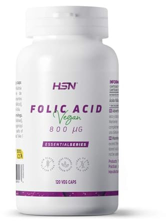 HSN Ácido Fólico 800mcg | 120 Cápsulas Vegetales | Vitamina B9 | No-GMO, Vegano, Sin Gluten