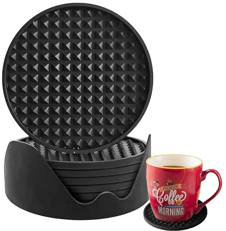 BARVIVO Untersetzer von Barvivo, 8er-Set Getränkeuntersetzer aus Silikon in schwarz mit Dreiecken - Tischuntersetzer für Getränke zum Schutz von Holz-, Glas- oder Marmoroberflächen - Tassenuntersetzer