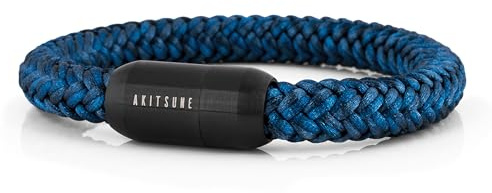 Akitsune Portus Pulsera Cuerda Náutica | Cierre de la Cápsula Magnética Pulseras Señoras Ancla Hombres Maritim - Negro, One Size, Acero inoxidable Nylon