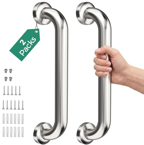 Gotega Grab Rails for Bathroom, 12 Inch Stainless Steel Shower Handle | 304 Stainless Steel, Sturdy Wall Installation, Easy to Use, Mobility Aids for Elderly Children Disability