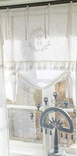 LillaBelle WEIß Raff Gardine Crystal NY 160x90 cm B x L(H) Scheiben Küchen Gardine Vorhang Vintage Bandaufhängung