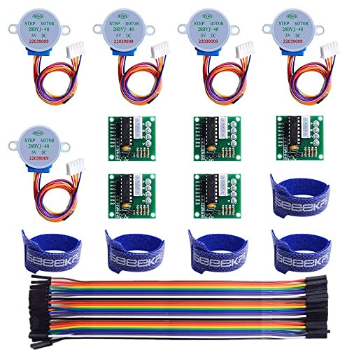 GeeekPi 5 Pack Geared Stepper Motor 28BYJ-48 5V Schrittmotor + Uln2003 Motor Driver Board + Dupont Wire Jumper Wires Ribbon Cables Compatible für Arduino