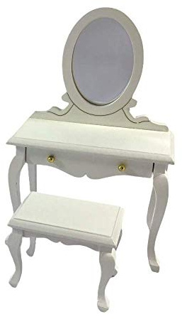 Melody Jane Puppenhaus Weiß Frisier Schminktisch & Hocker Miniatur Schlafzimmer Möbel