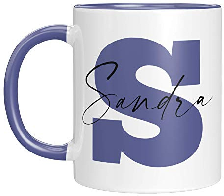 TassenTicker - Personalisierte Tasse - Namens-Tasse - mit Ihrem Anfangsbuchstaben und Namen - personalisiert - Geburtstag - Kaffeetasse - beidseitig bedruckt - Geschenkideen (Cambridge Blau)