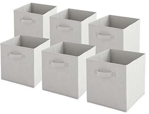 Box and beyond - Lot de 6 Paniers de Rangement - 27 x 27 x 27 cm - Tissu Gris clair - Pliables - Avec Poignées - Rangement, Déco - Chambre, Salon, Bureau - Style Moderne