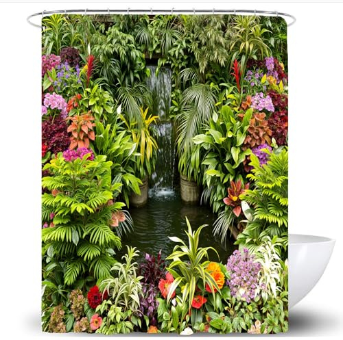 SCVBLJS floral shower Curtain tropical Leaves Curtain Waterproof Bathroom Bathtub Polyester Fabric Green Shower Curtain leaf Partition curtain With Hooks 180X180cm