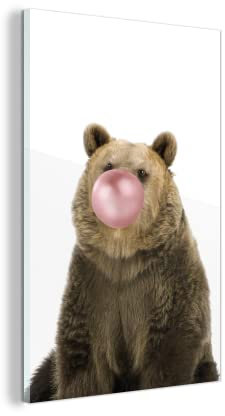 Glasbild Glasfoto Wandbild Bilder Deko 100x150 cm Bär - Tiere - Kaugummi - Jungen - Mädchen - Kinder