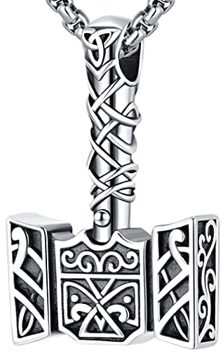 Thors Hammer Anhänger Herren Wikinger Thors Hammer Kette Sterling Silber 925 Halskette Mjölnir mit Keltischer Knot Viking Nordischer Wikinger Schmuck für Männer Herren