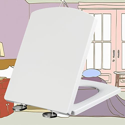 Wc Sitz, Toilettendeckel mit Absenkautomatik Eckig Klodeckel aus Antibakteriellem Duroplast mit Softclose Wc Sitze mit Verstellbaren Scharnieren,white-34.5 * 43cm