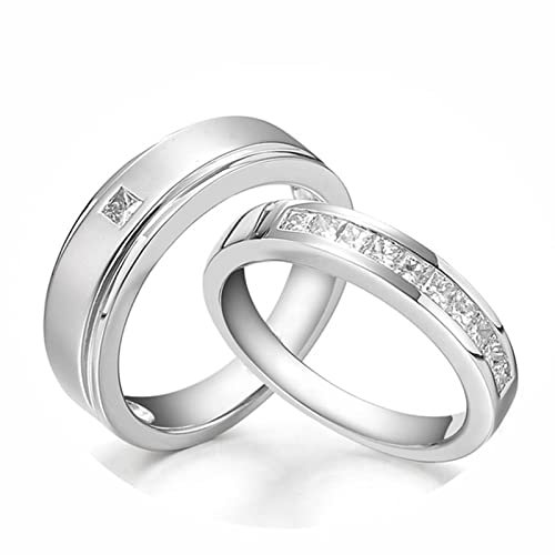 AMDXD Echter Schmuck Ringe Diamant 0.4ct, 2 Stücke Solitärring Platin Quadrat Matte Design Verlobungsring Trauringe Pärchen Ringe, Damen 54 & Herren 65