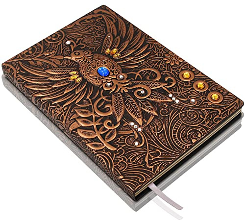 Phoenix läderjournal anteckningsbok – 3D handgjord vintage Phoenix journaler resedagbok med linjerat papper coolt läder skissbok skrivdagböcker Fenix present för kvinnor och män och nördig (A5, röd brons)