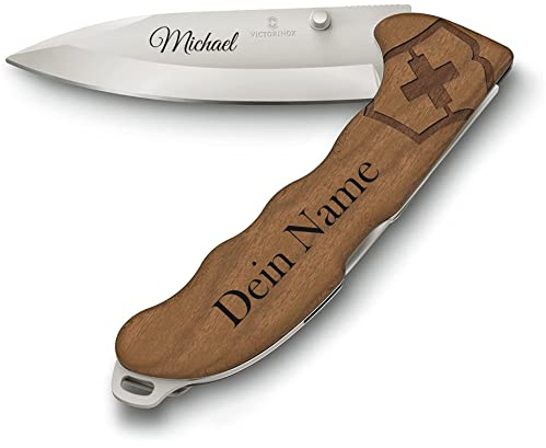 Victorinox Evoke Wood mit Gravur auf der Klinge Griff I oder am Griff Geschenk für Männer Frauen I zum Geburtstag I Schweizer Taschenmesser personalisiert mit 4 Funktionen
