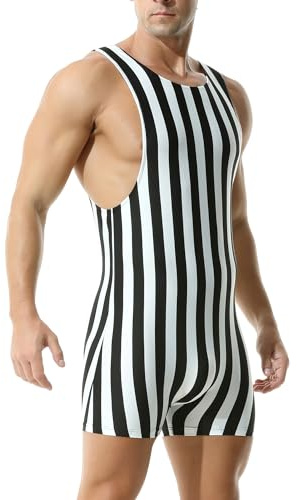 YOOBNG Mens Striped Wrestling Singlet Athletic Supporters Shapewear Bodysuit Boxer Shorts One-Piece Jumpsuit
