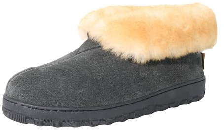 PEDOQU Men's slippers cozy boots suede leather upper sheepskin collar & shearling lined memory foam slip on warm house shoes indoor/uutdoor loafer slipper for D width