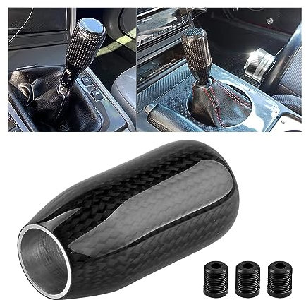 JNNJ Manopola Del Cambio in Fibra di Carbonio, Manuale Testa Dell'onda Pomello Del Cambio, Leva Universale Del Cambio Dell'auto con 3 Adattatori Modificata per Auto Camion Sport Motoristici(Nero)