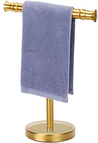 Sfemn Gold Hand Towel Holder Stand for Bathroom Vanity Countertop SUS304 Stainless Steel T-Shape Free Standing Towel Rack Stand Towel Bar for Bathroom Kitchen