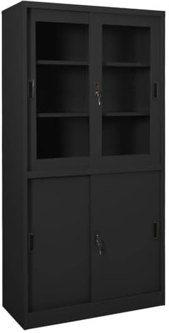 prissent Büroschrank mit Schiebetür, 90 x 40 x 180 cm, Stahl, Aktenschrank, Aktenschrank, Büro, hohe Aktenschrank, Schiebetüren, Anthrazit