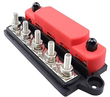 ihreesy 12V-48V DC Klemmenblock Sammelschiene 300A BusBar Box, Sammelschiene Bus Bar Box Stromverteilungsblock Erdungsstrom Batterieklemmen Verteilerblock mit 5 X M8 Bolzen Anschluss