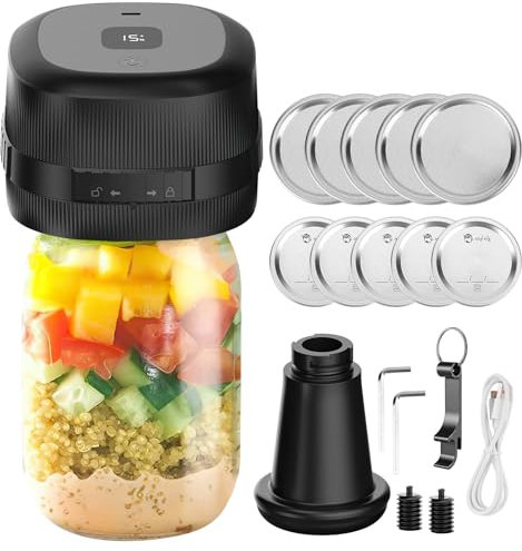 3-in-1 Electric Mason Jar Vacuum Sealer Kit for Wide & Regular Mouth Jars and Bags - Food Storage Canning System