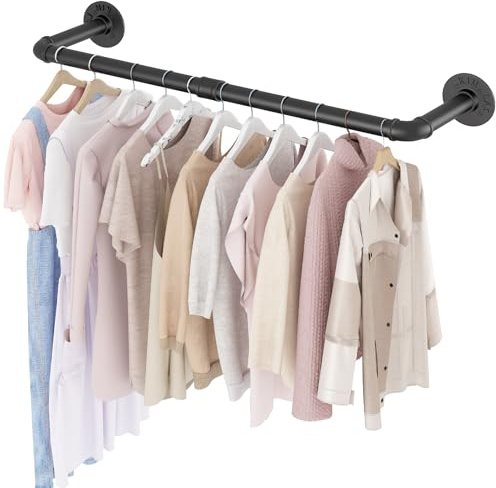 SMILOVII Wall Mounted Clothes Rail, Industrial Clothes Rail Wall Mounted, 92cm Walls Mounted Garment Rail Heavy Duty - Versatile Metal Hanging Rail for Home, Shops, and Closets
