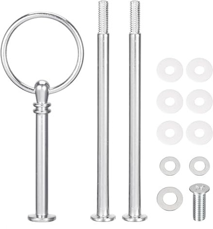 QUARKZMAN 2 Set Maniglia per Vassoio Torta Cupcake Piatto Dolce Accessori Supporto Asta per Stand Torta Matrimonio Festa, 3 Piani Argento Rotondo