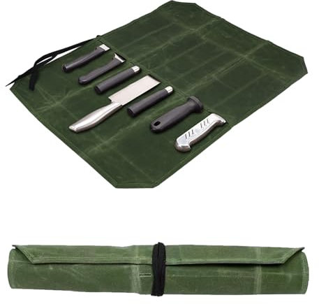 Azonelife Sac à Couteaux, Sac Rangement Couteaux Cuisine, Portable Sac de Rangement de Couteau de Cuisine, Étui Toile Cirée Couteaux pour Camping, Randonnée, Cadeau (Verte)