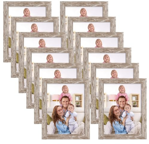Giftgarden 12 Stück Bilderrahmen Set 15x20 cm, Beige Holzmaserung Fotorahmen für 20x15cm Fotos oder Bilder, Wand- oder Tischaufsteller für Wohnzimmer Schlafzimmer Büros