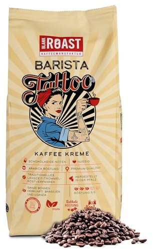 BLANK ROAST - Barista Tattoo Kaffee Kreme - 1000g - im Langzeit Trommel-Röstverfahren geröstet - Bohnen aus den besten Anbaugebieten - Premium Arabica - kräftig, schokoladig & nussig - säurearm