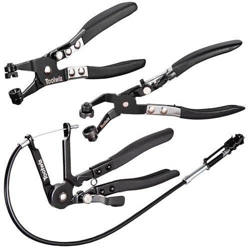 Toolwiz 3 Pezzi Pinza per Fascette Stringitubo, Radiatore Molla Pinze per Fascette Auto, Strumento di Serraggio per Tubo Include Lunga da 68,6cm, Angolata, e Banda Piatta Attrezzi Officina Auto