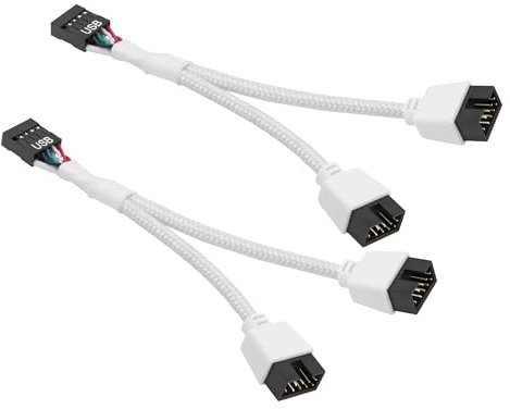 GELRHONR USB 2.0 9-polige Buchse auf Doppel-Verlängerungskabel 2 Stück, 9-poliger Stecker, 9-polig, USB 2.0, Kopfteiler, Nylon geflochten, für Computer interne Motherboard (Weiß)