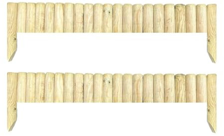 Abaseen 2 x 1M Log Roll Border Wooden Fixed Picket Log Border Fence Edge Garden Outdoor Lawn Edging
