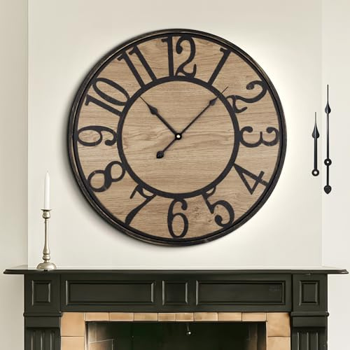 Mee 2ou Große Wanduhr Ohne Tickgeräusche, 60 cm / 24 Zoll Lautlos Holz Vintage Retro Batteriebetrieben Moderne Wanduhr Für Wohnzimmer Schlafzimmer, Küche, Bauernhaus, Bürodekoration