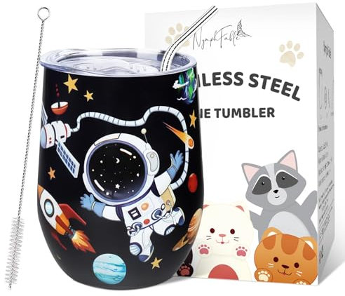 NymphFable 12 Oz Space Astronauts Termos Caffè Isolato con Coperchio e Cannuccia Tumbler in Acciaio Inox Tazza da Viaggio