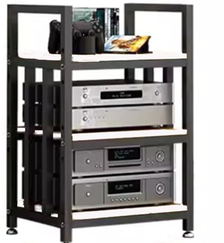 ZIUSFAC Estante De Audio Moderno Mueble Equipo HiFi Abrir Audio Rack Estantería De Componentes Estéreo Multifuncional Armario Consola De Videojuegos Soporte 50x40x70cm(White,3 Tier)
