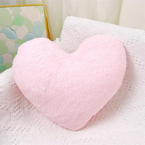 Herzkissen Kuschelkissen Flauschig - 36x46 cm - Hellrosa Herzform Kissen, Plüsch Kissen Herzform, Love Zierkissen Aesthetic, Herzkissen Geschenk für Wohnzimmer Sofa, Kind Schlafzimmer Bett