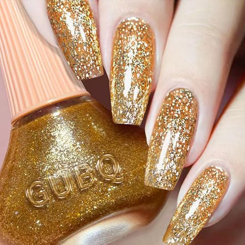 Schnelltrocknender Einfarbiger Nagellack, Einheitlicher Nagellack mit cremigem Finish - Wasserbasierte Nagellacke für DIY Nageldesign - Kein UV Nötig Ungiftiger Nail polish (Goldglitzer, 1x)