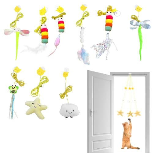 8PCS SKatzenspielzeug Selbstbeschäftigung Hängende Türrahmen Elastische Federn Glocken für Kätzchen,Interaktives Dancer Katzenspielzeug für Indoor Kätzchen Katzenauslauf,Keine Batterien erforderlich