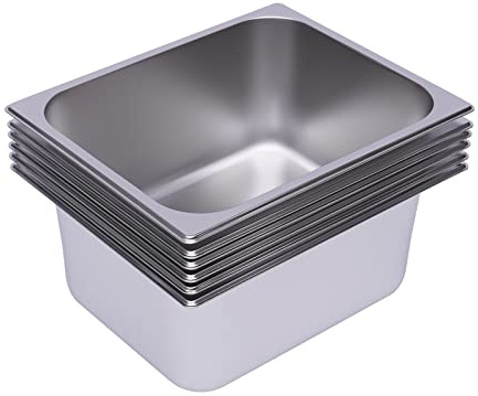 OUKANING VonVVer 1/1 1/2 rostfritt stål gastronormbehållare 6-pack – matbehållare för kommersiell varmhållningsbehållare stapelbar 0,7 mm hotellpanna bord matpanna för mat tårtor (1/2, 33 x 26 x 15 cm