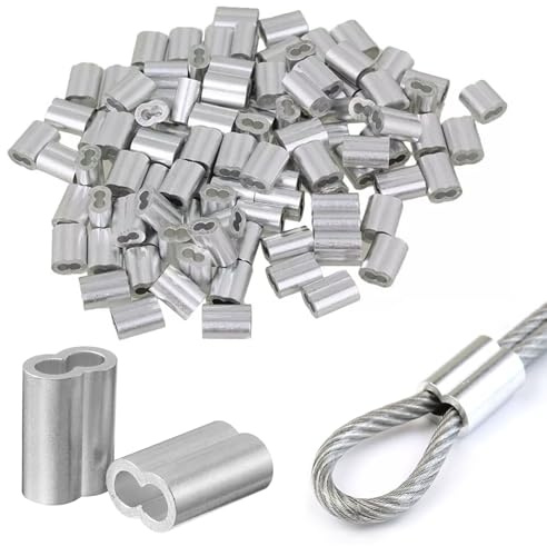 Forbabe 100 Pezzi Manicotti in Alluminio 3mm, Ghiere in Alluminio, Morsetto a Doppio Foro Alluminio per Corda, Morsetti per Funi in Alluminio(3mm)