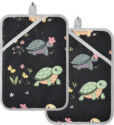 Foiosoh Grande presina resistente al calore, a forma di tartaruga, nera, per cucina, con tasche, presine per forno da cucina, confezione da 2