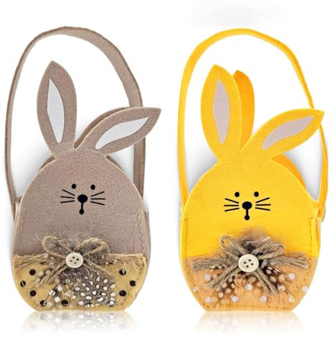 Scinzene Osterkörbchen für Kinder - 2 Stück Filz-Osternester mit Hasenmotiv, Personalisierbare Ostertasche zum Befüllen, Festliche Deko für Ostereiersuche und Tischdekoration