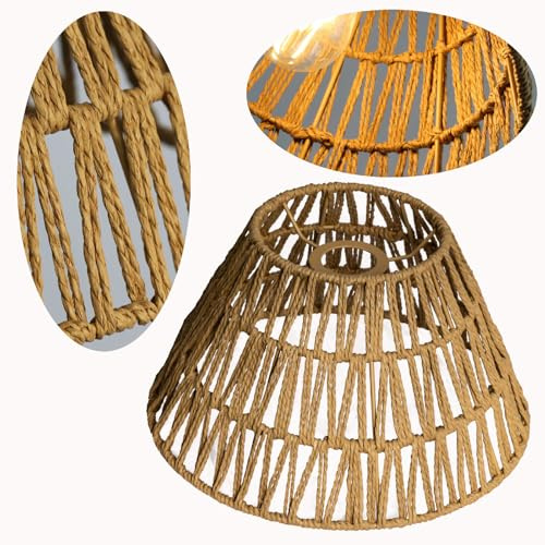 Osasy Lampenschirm, Rustikale Rattan Lampenschirme mit handgeflochtenem Schirm für Hängelampe, Rund, E27, Boho-Design, Naturfarben