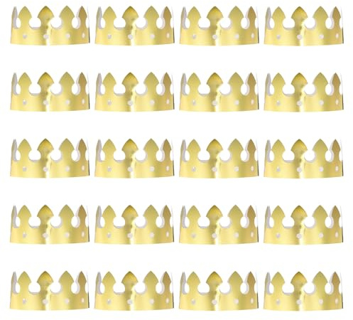 QUARKZMAN 24 Stück Papierkronen Goldfolie Geburtstagskronen Großhandel | Glitzer Partyhüte, Kronen Partybedarf, für Geburtstagsfeierhüte Dekoration, einfacher Stil, Goldfolie, Glitzer