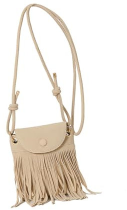 KMGDM Fringe Designs Umhängetasche für Damen, Crossbody-Taschen, trendige Leder-Handtasche mit verstellbarem Riemen für Herbst-Outfits, beige, 18x20x4cm