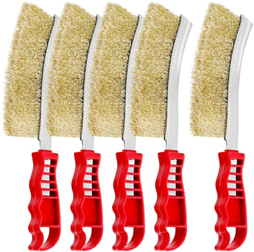 QWORK® 5 Pack Brass Wire Brush Set, Grill Brush with Long Handle, for Rust & Paint Removal