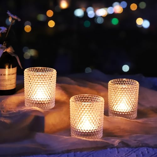 Vohocandle Bubbles Teelichthalter Glas mit 12 Stück, Klare Teelichtgläser für Feiern und Partys, Haus Teelichter Gläser für Hochzeit, Geburtstag, Heimdekoration, Weihnachten (5,5 B × 6,5 H cm)
